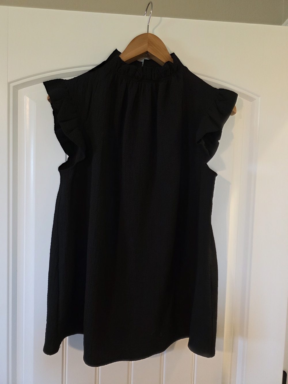 Black Ruffle Sleeve Mock Neck Blouse Size Med.
